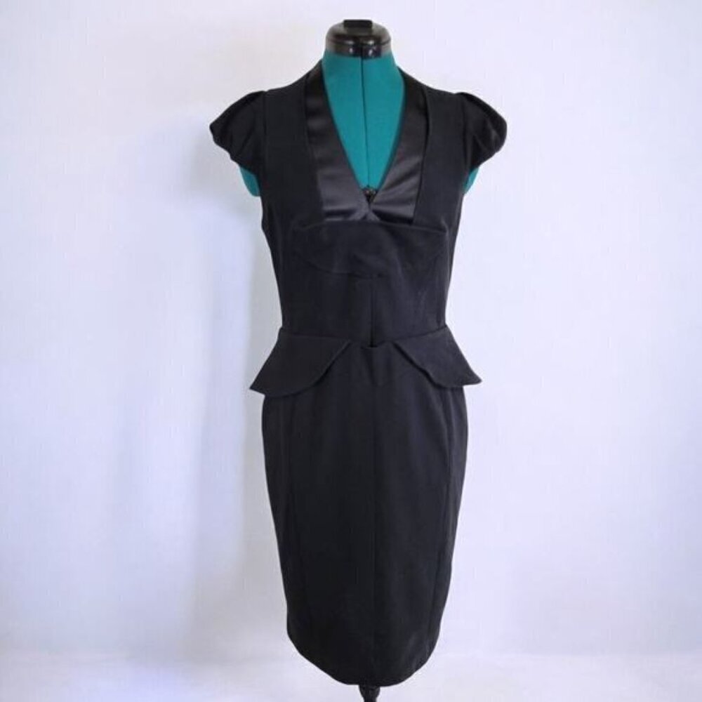 Joseph Ribkoff Black Peplum Dress with Satin Collar - Sizeβ 8